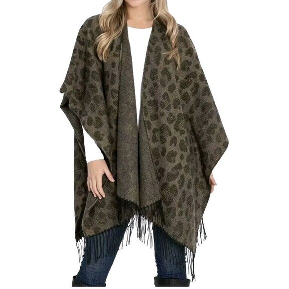 Woolrich Leopard Animal Print Cozy Blanket Wrap Shawl With Fringe Trim One Size - Picture 1 of 8
